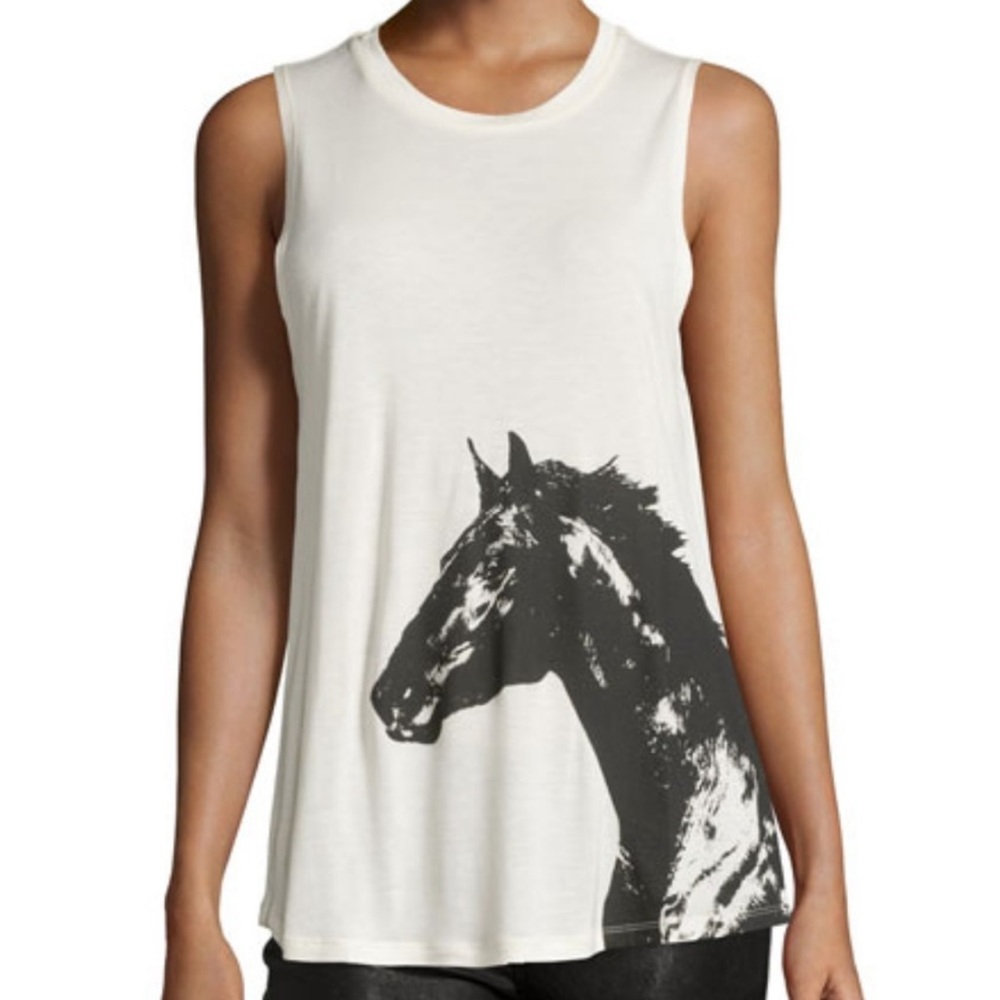 Haute Hippie Graphic Horse White Tank Tunic Cowboy Western Animal Lover Medium